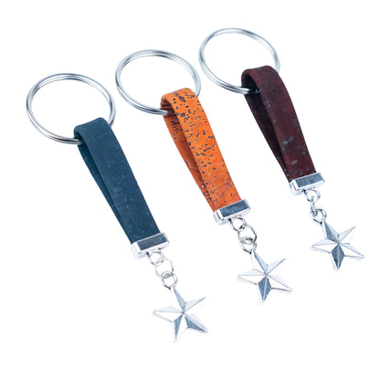 Portuguese Handmade Cork with a stylish alloy star charm Keychain - I-028-MIX-10 (new)