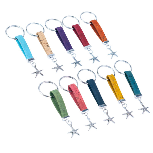Portuguese Cork Keychain with Starfish Charm I-085-MIX-10