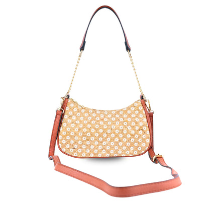 Bohemian Chic Printed Cork & Brown PU Leather Crossbody Bag BAG-2336-FGHI