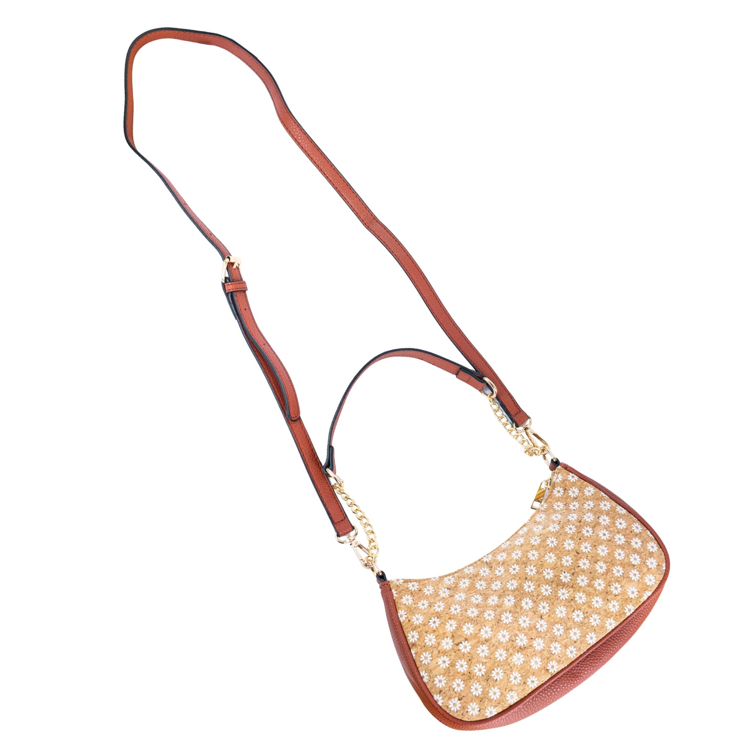 Bohemian Chic Printed Cork & Brown PU Leather Crossbody Bag BAG-2336-FGHI