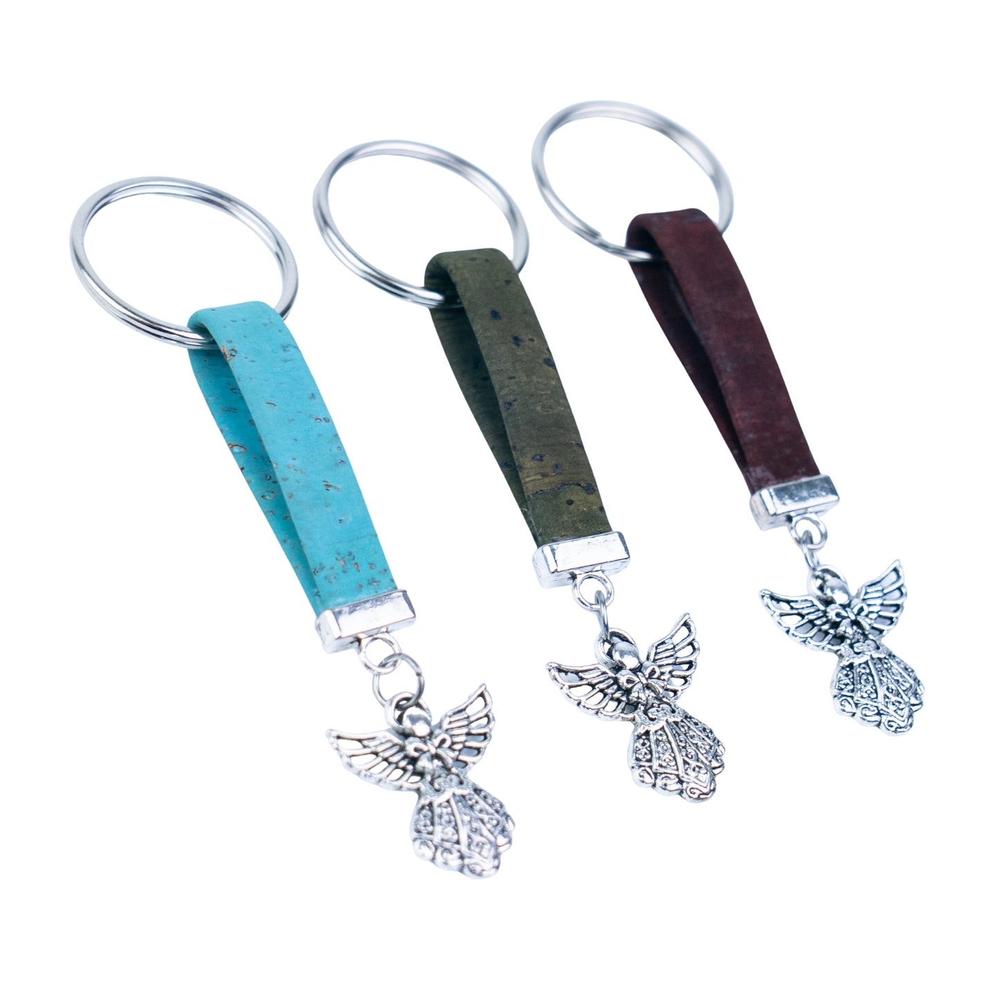 10mm Flat Cork Cord Angel Keychain – Assorted 10 Colors  I-077-MIX-10