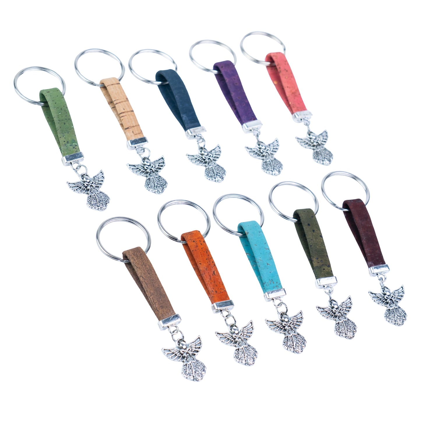10mm Flat Cork Cord Angel Keychain – Assorted 10 Colors  I-077-MIX-10