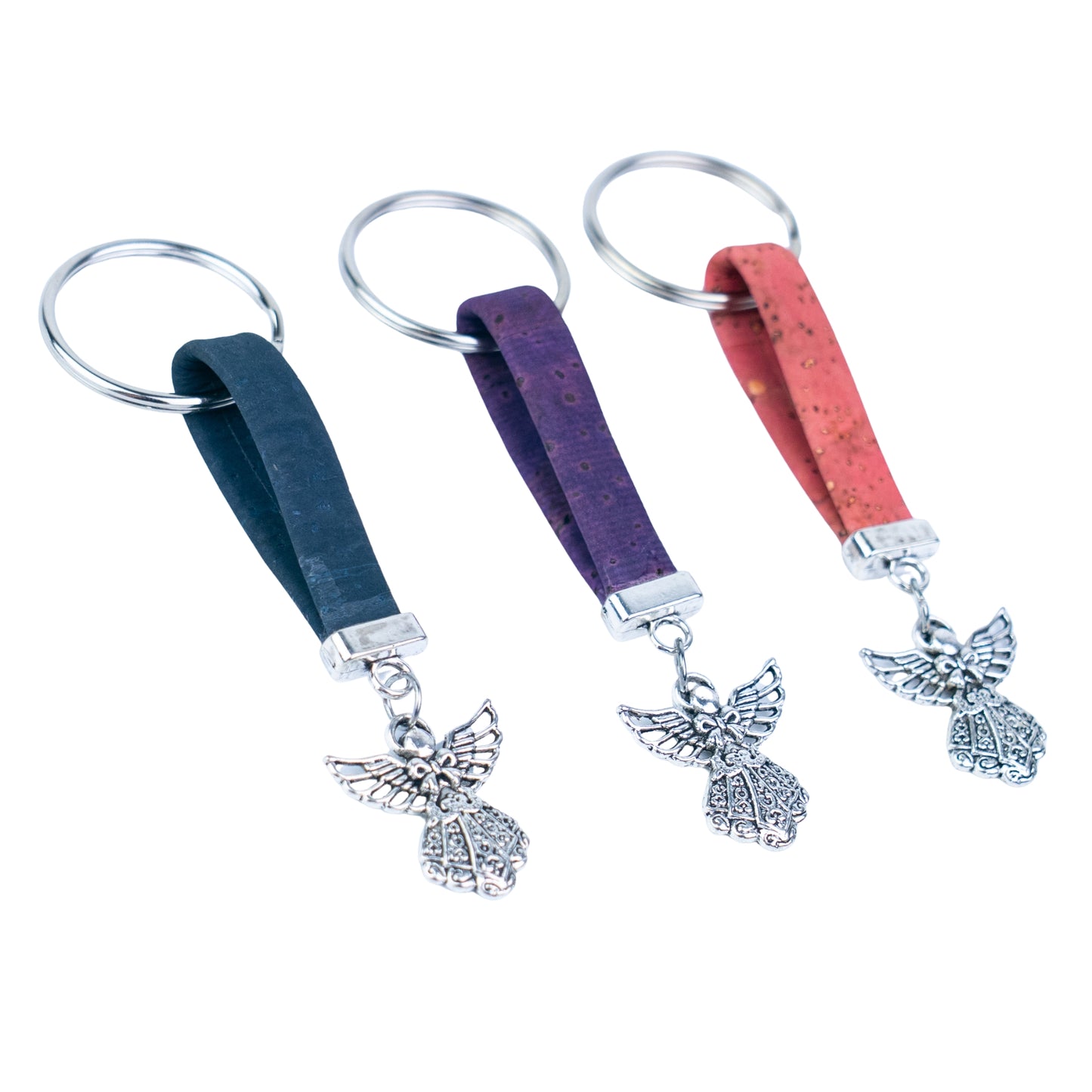 10mm Flat Cork Cord Angel Keychain – Assorted 10 Colors  I-077-MIX-10