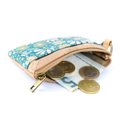 Small Cork Coin Purse with Key Ring – Floral Print Women's Wallet BAG-2378