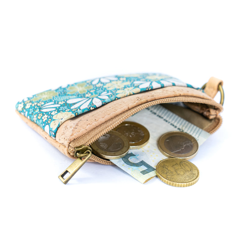 Small Cork Coin Purse with Key Ring – Floral Print Women&