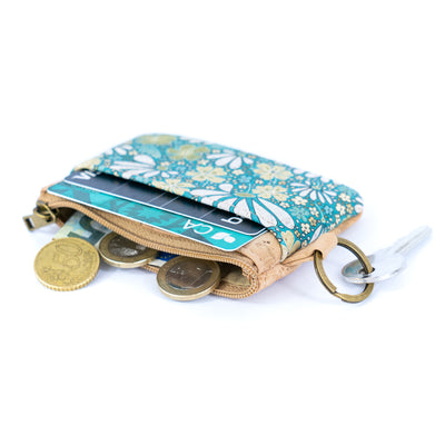 Small Cork Coin Purse with Key Ring – Floral Print Women's Wallet BAG-2378