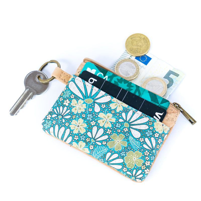 Small Cork Coin Purse with Key Ring – Floral Print Women&