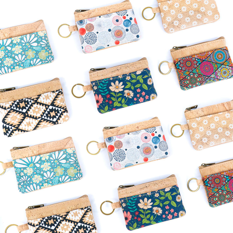 Small Cork Coin Purse with Key Ring – Floral Print Women&