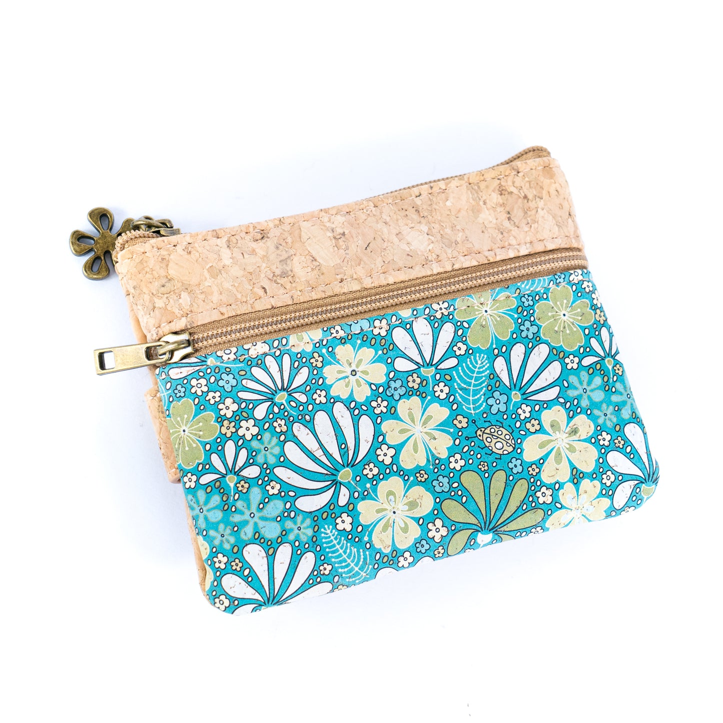 Double Zipper Cork Coin Purse – Floral Print BAG-2375