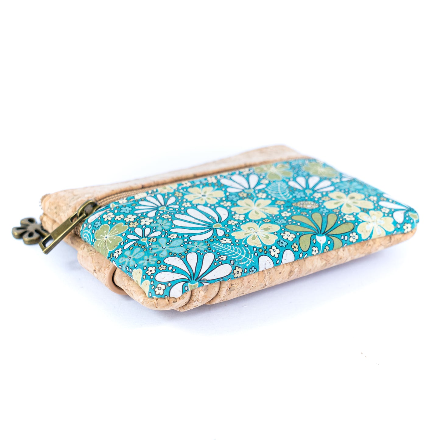 Double Zipper Cork Coin Purse – Floral Print BAG-2375