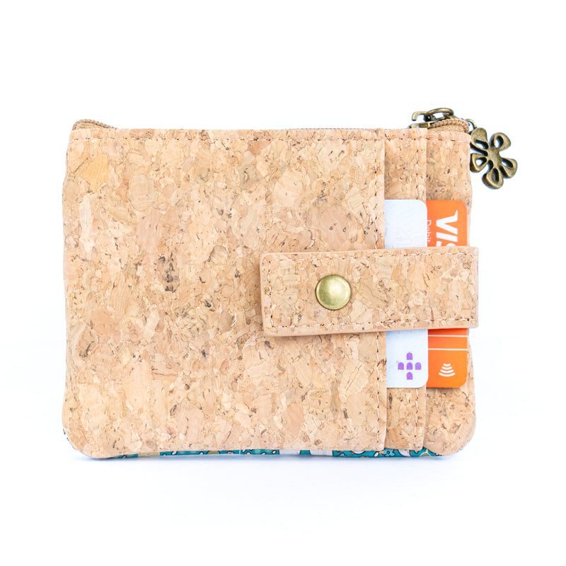 Double Zipper Cork Coin Purse – Floral Print BAG-2375