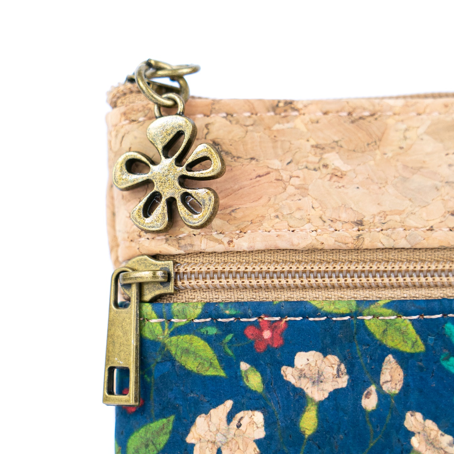 Double Zipper Cork Coin Purse – Floral Print BAG-2375