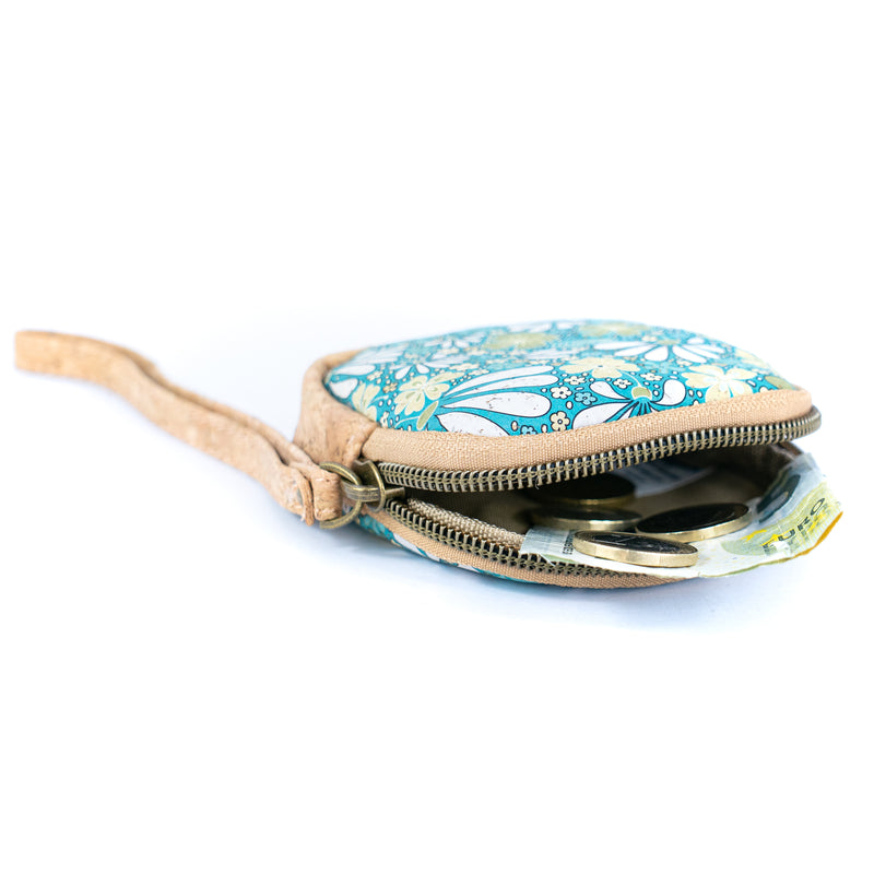 Square Cork Coin Purse with Wrist Strap – Floral Pattern BAG-2377