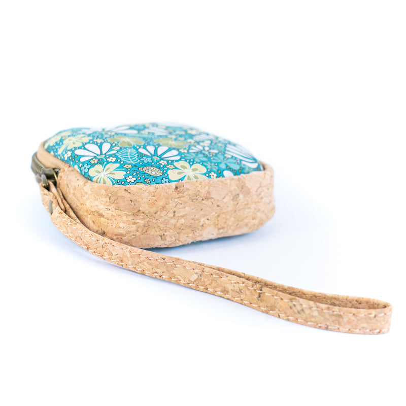 Square Cork Coin Purse with Wrist Strap – Floral Pattern BAG-2377