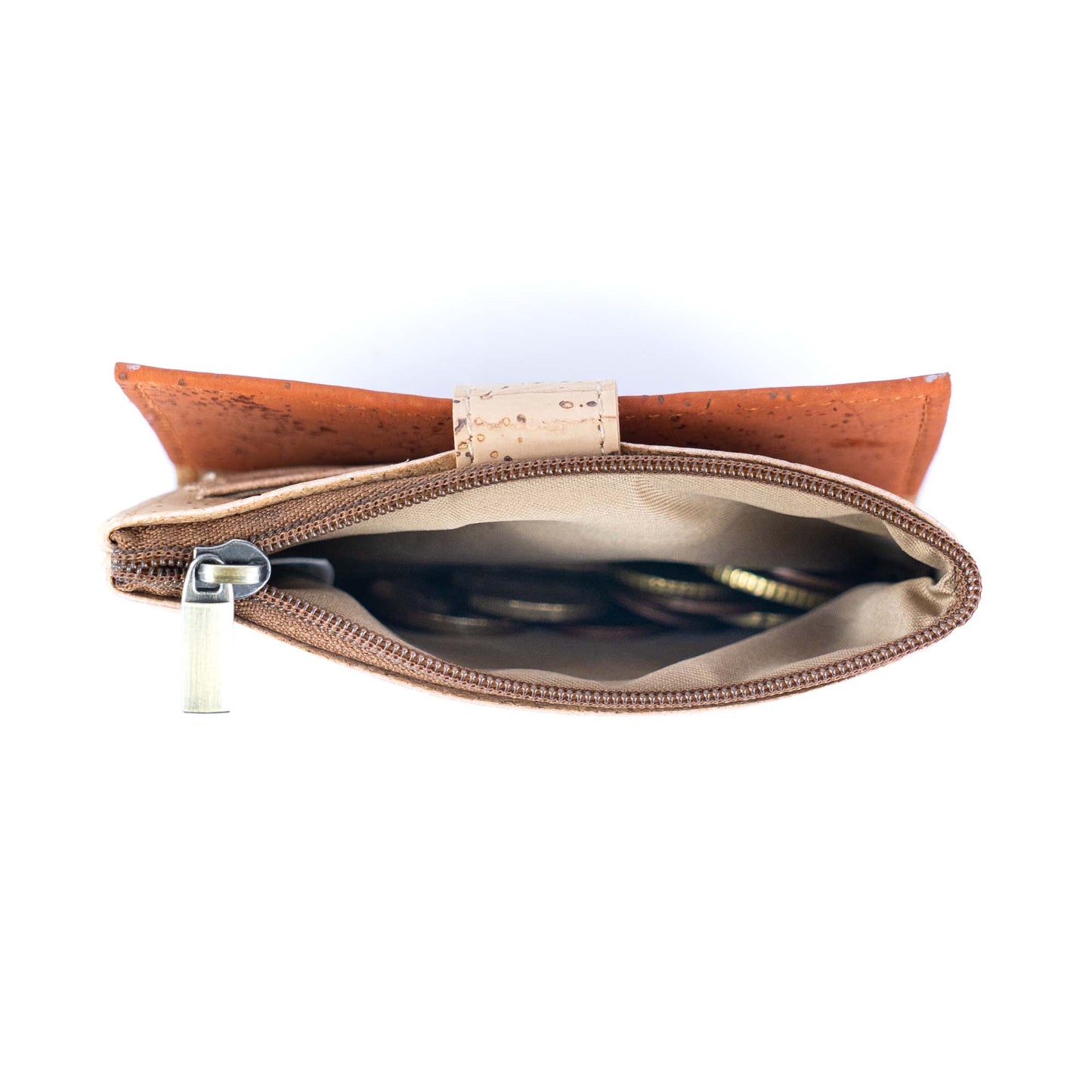 Compact Cork Card & Coin Wallet – Minimalist Zip Pouch with Snap Closure BAG-2357