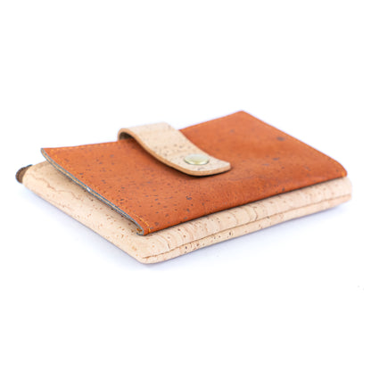 Compact Cork Card & Coin Wallet – Minimalist Zip Pouch with Snap Closure BAG-2357