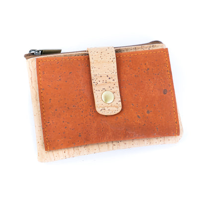 Compact Cork Card & Coin Wallet – Minimalist Zip Pouch with Snap Closure BAG-2357