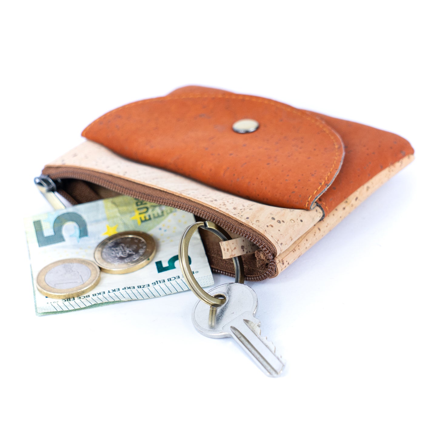 Compact Cork Coin Purse with Snap Pocket with Key Ring BAG-2355
