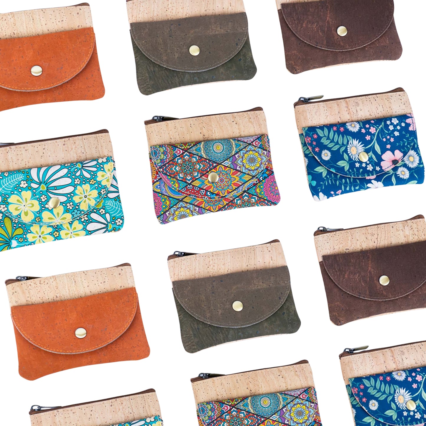 Compact Cork Coin Purse with Snap Pocket with Key Ring BAG-2355