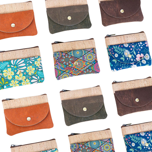 Compact Cork Coin Purse with Snap Pocket with Key Ring BAG-2355