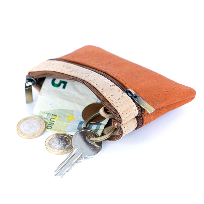 Triple Zipper Cork Coin Purse – Slim & Stylish Women&