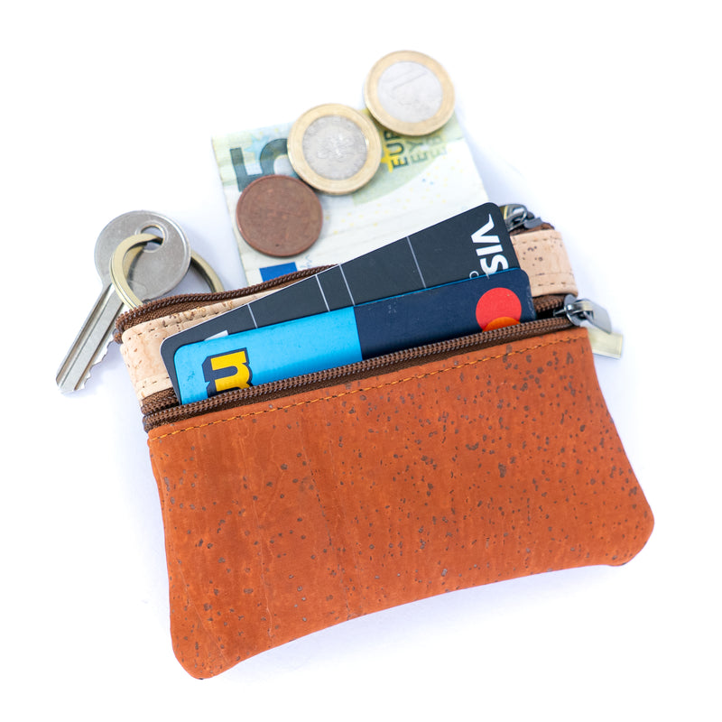 Triple Zipper Cork Coin Purse – Slim & Stylish Women&