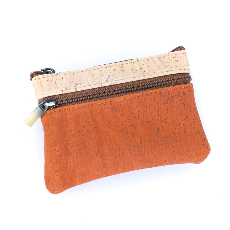 Triple Zipper Cork Coin Purse – Slim & Stylish Women&