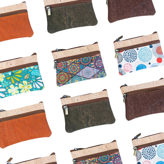 Double Zip Cork Coin Purse with Key Ring BAG-2356