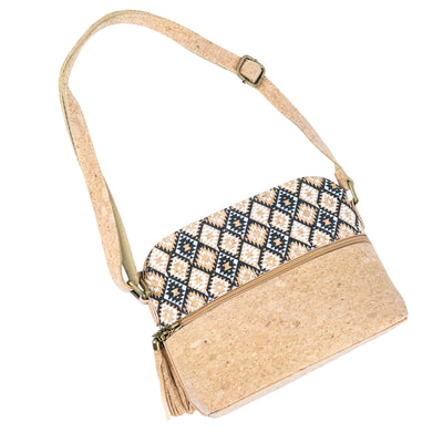 Tassel Zip Pocket Women's Natural Cork Crossbody Bag BAG-2218