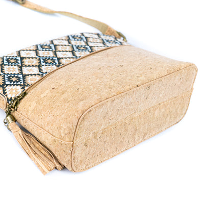 Tassel Zip Pocket Women's Natural Cork Crossbody Bag BAG-2218