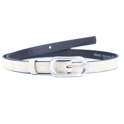 Women's Slim Cork Belt with Design Buckle  L-1117