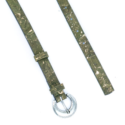 Women's Slim Cork Belt with Design Buckle  L-1117