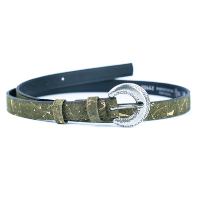 Women's Slim Cork Belt with Design Buckle  L-1117