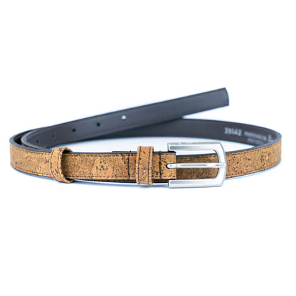 Women's Slim Cork Belt with Design Buckle  L-1117