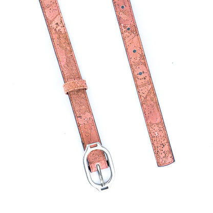 Women's Slim Cork Belt with Design Buckle  L-1117