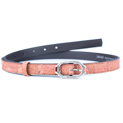 Women's Slim Cork Belt with Design Buckle  L-1117