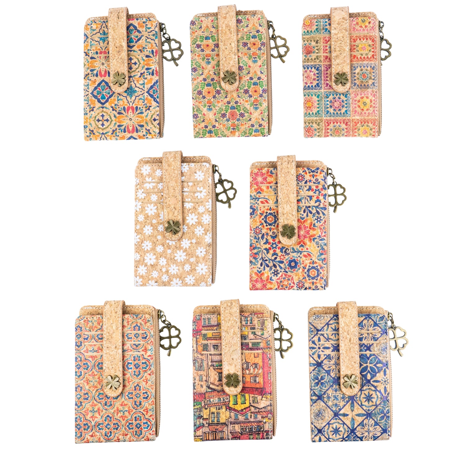 Floral Cork Wallet with Card Holder & Coin Pocket – BAGD-479-MIX-8(8units)
