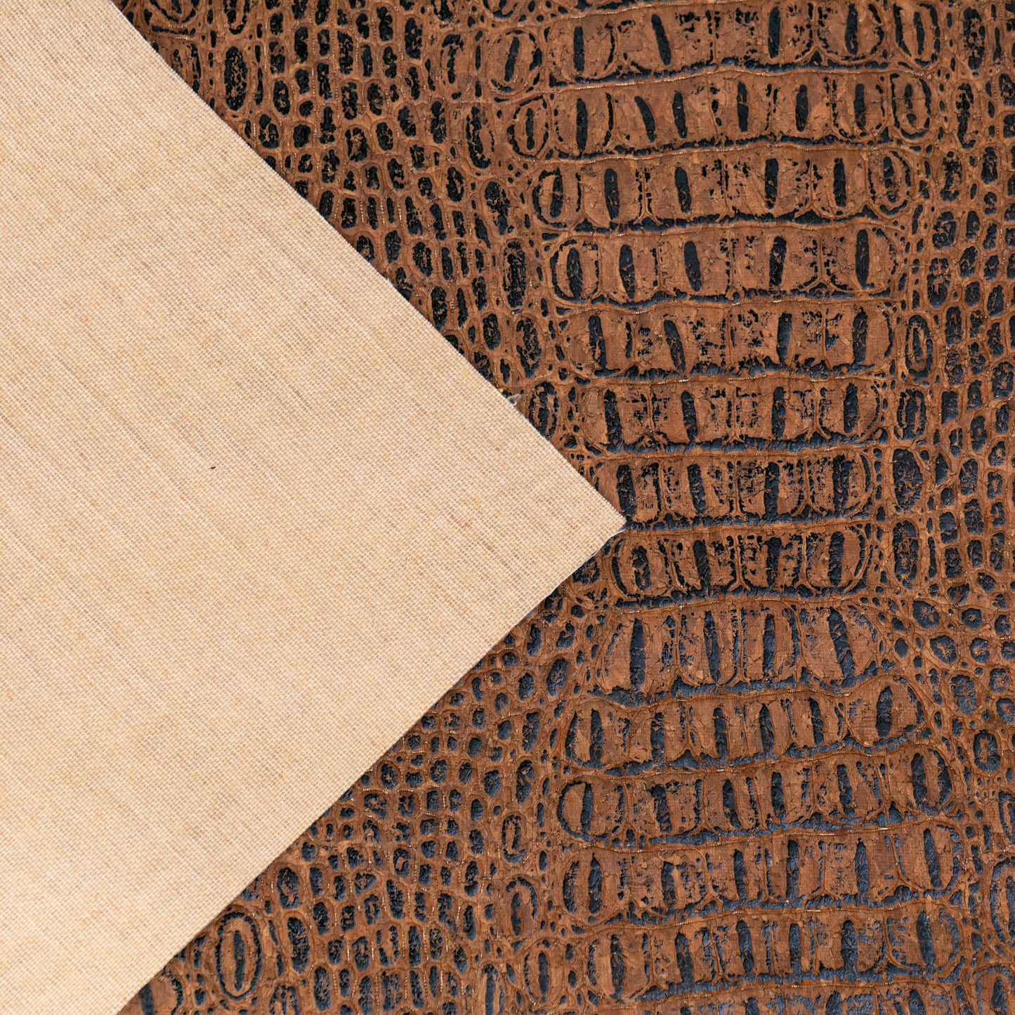 Crocodile Pattern Cork Fabric | Brown Embossed Cork Leather COF-701