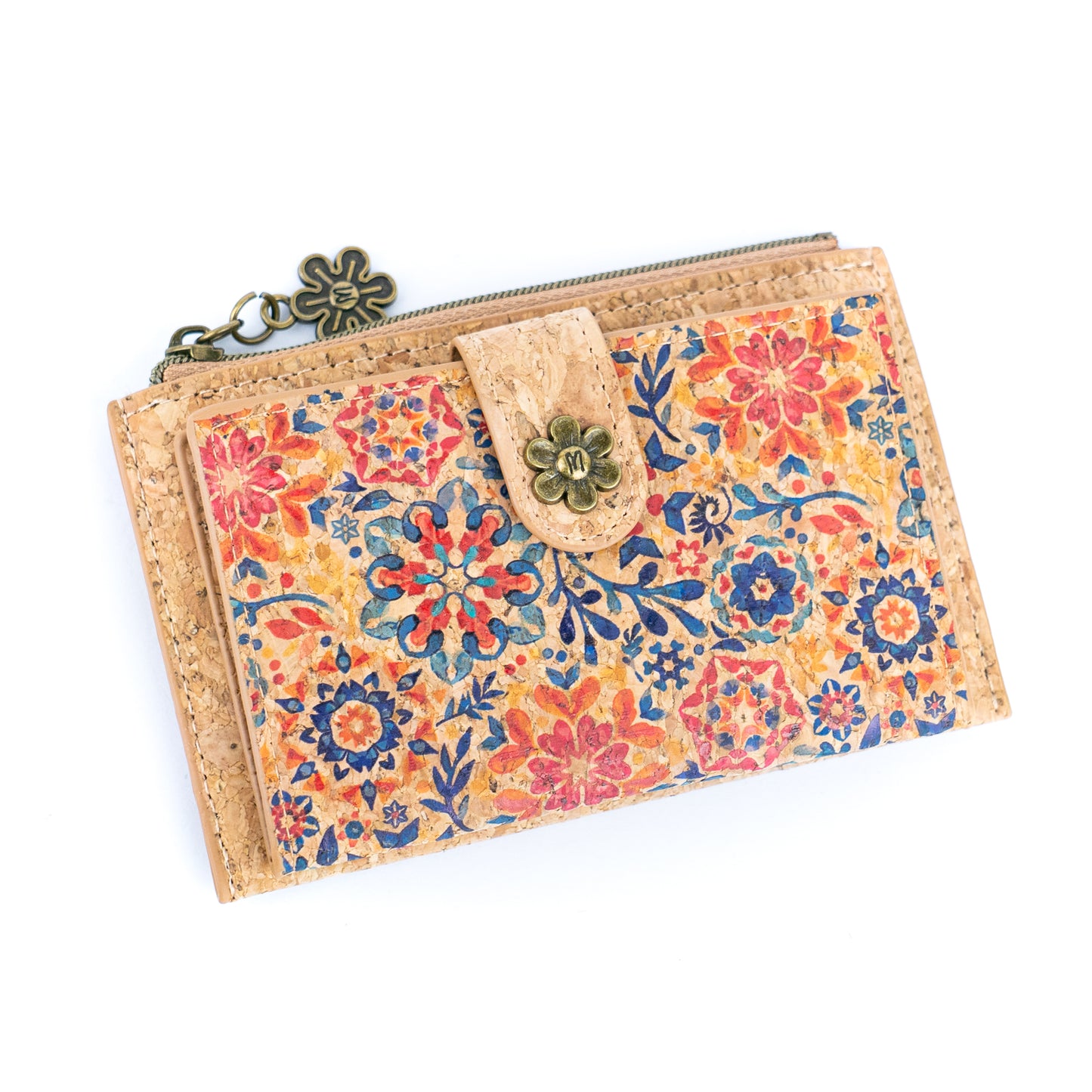 Colorful Floral Cork Wallet with Snap Closure and Coin Pocket BAGD-343A-MIX-8（8units）