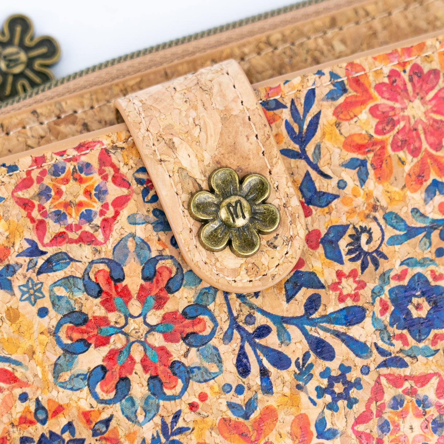 Colorful Floral Cork Wallet with Snap Closure and Coin Pocket BAGD-343A-MIX-8（8units）