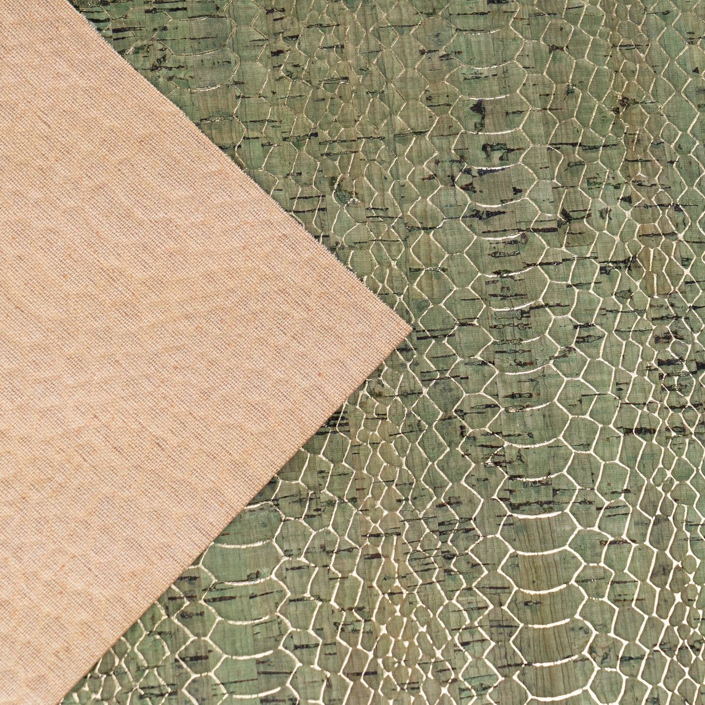 Snake Pattern Cork Fabric | Embossed Sage Green COF-700