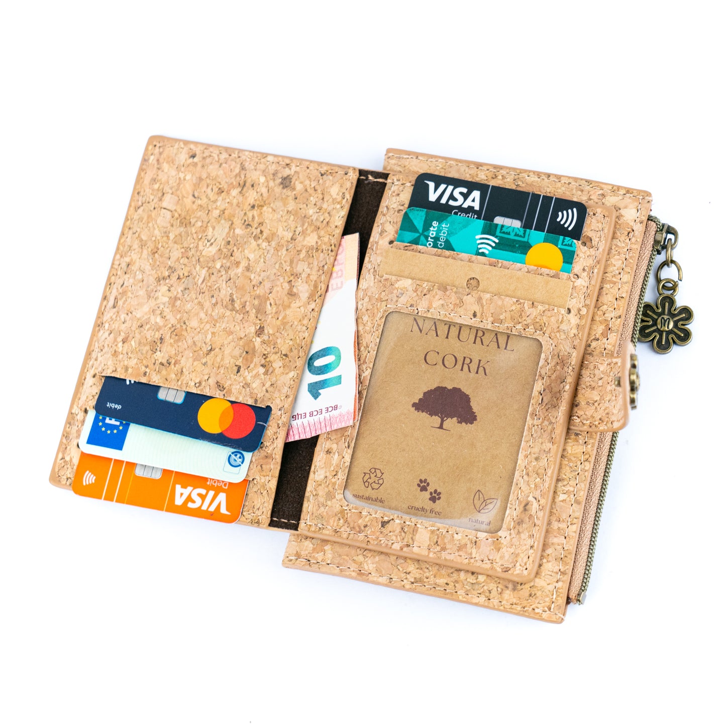 Colorful Floral Cork Wallet with Snap Closure and Coin Pocket BAGD-343A-MIX-8（8units）