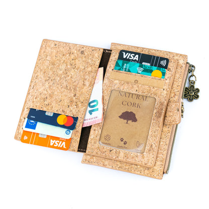 Colorful Floral Cork Wallet with Snap Closure and Coin Pocket BAGD-343A-MIX-8（8units）