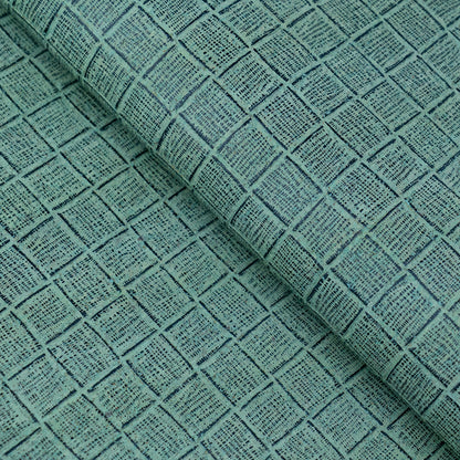 Embossed Square Pattern Cork Fabric – Aqua Green Textured