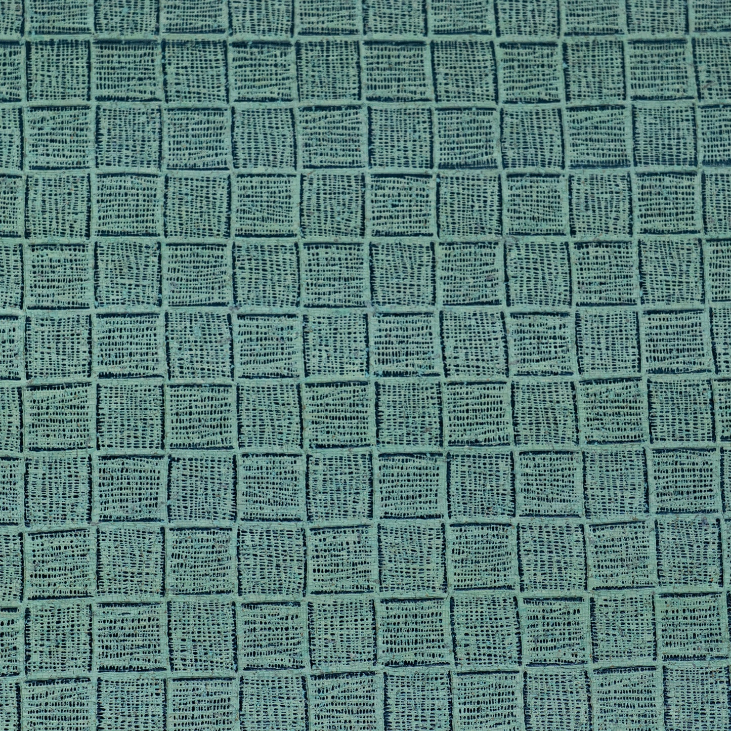 Embossed Square Pattern Cork Fabric – Aqua Green Textured