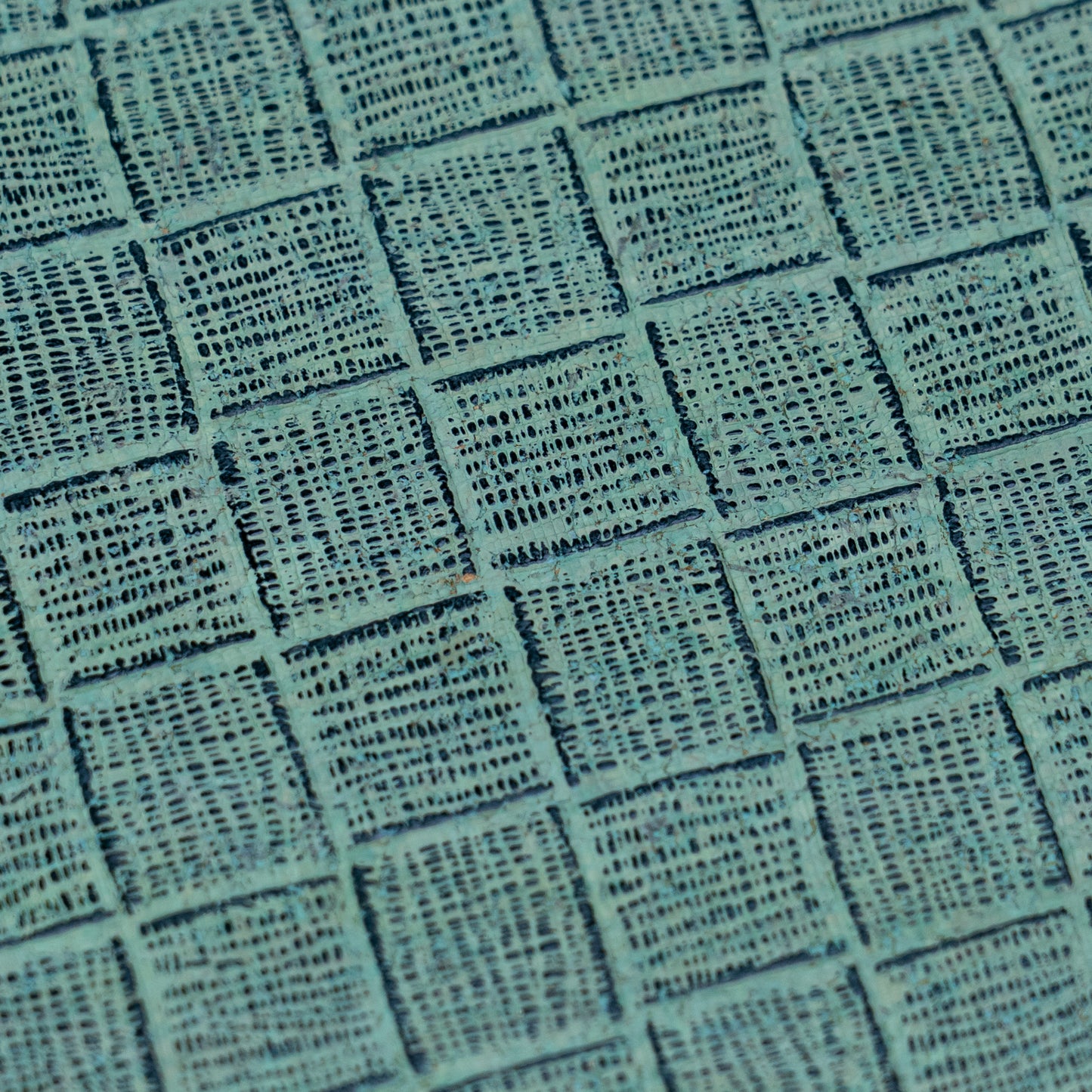 Embossed Square Pattern Cork Fabric – Aqua Green Textured
