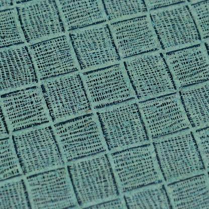 Embossed Square Pattern Cork Fabric – Aqua Green Textured