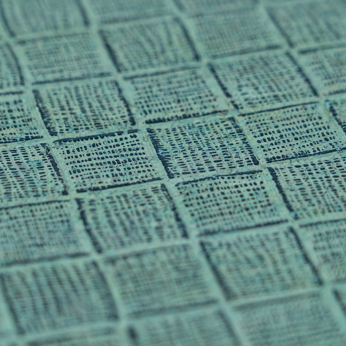 Embossed Square Pattern Cork Fabric – Aqua Green Textured