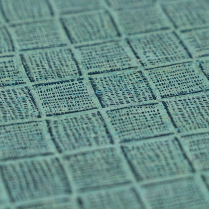 Embossed Square Pattern Cork Fabric – Aqua Green Textured