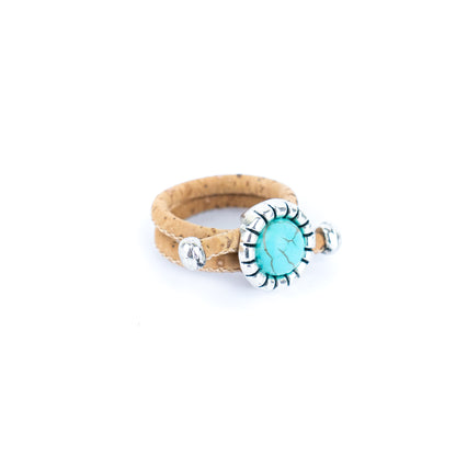 3mm Round Natural Cork Wire with Turquoise and Alloy Accessories Handmade Women's Ring  RW-039-10（new）